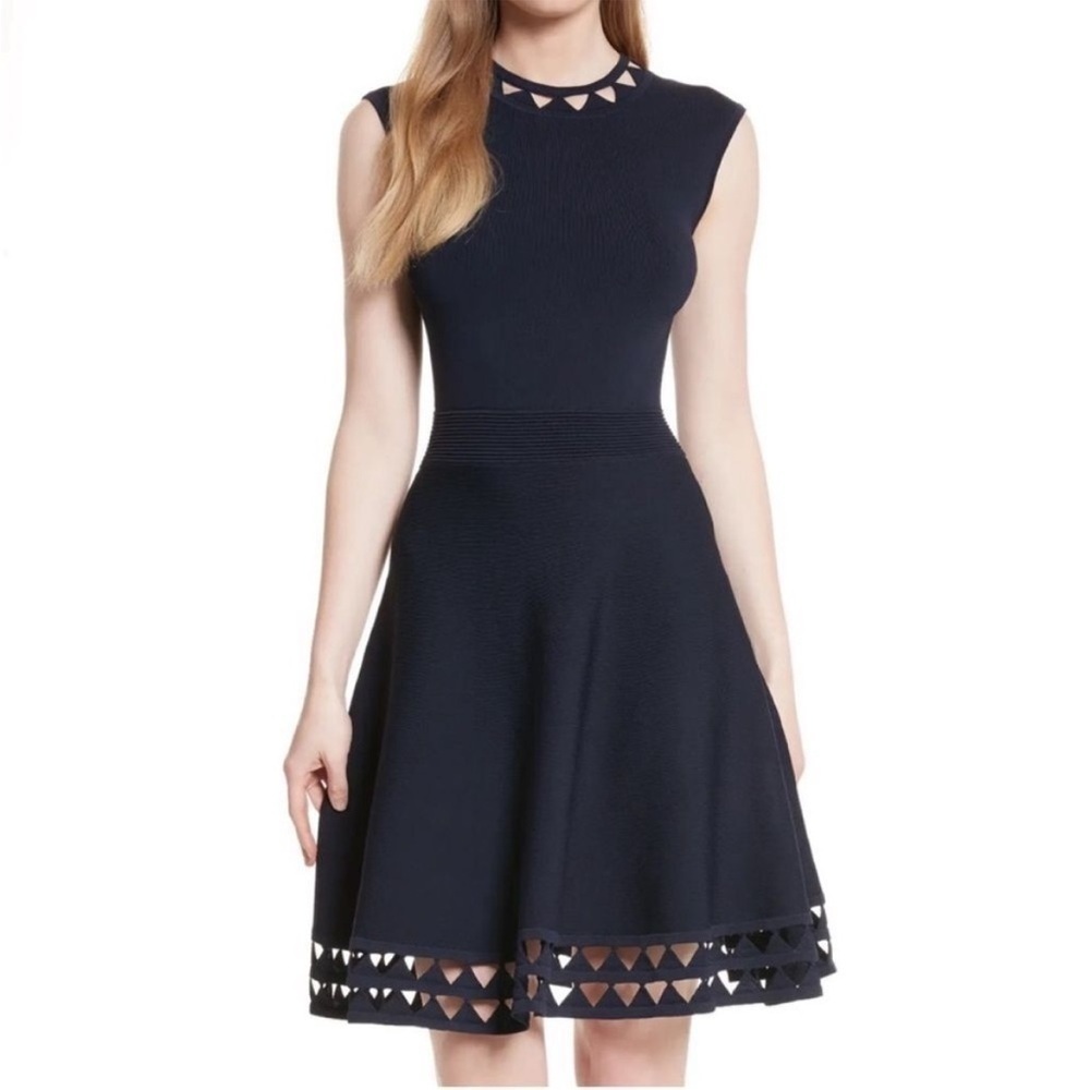 Ted Baker Kathryn Navy Knit Midi Dress with Cutout Details